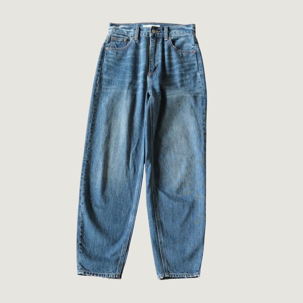 Denim Forum The Gia High Rise Carrot Jeans Blue Medium Wash Cotton 25 Barrel Leg